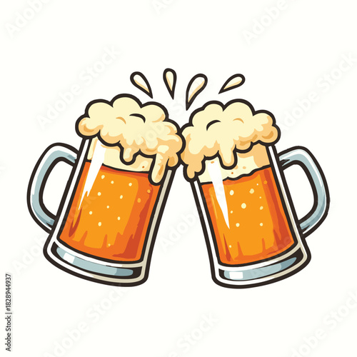 Two toasting beer mugs, Cheers.