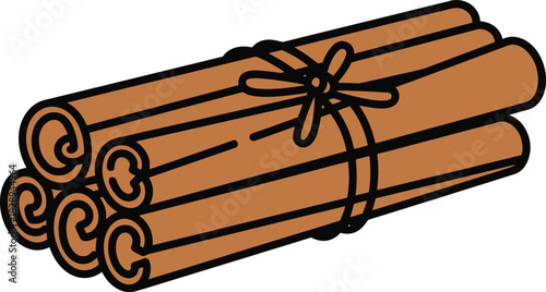 Cartoon Illustration of Cinnamon Stick Bundle | Aromatic Spice Graphic