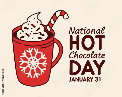 Celebrating National Hot Chocolate Day on January 31st with a Festive Mug and Candy Cane Decoration festive