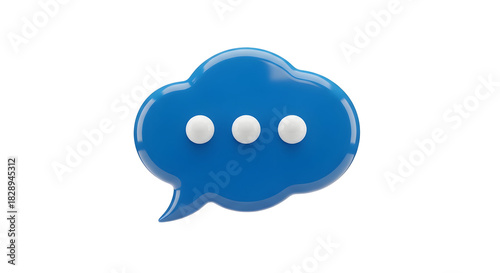 Title: 3D Blue Speech Bubble with Three Dots, Communication, Chat, and Messaging Icon
