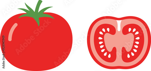 Whole and Sliced Tomato Illustration | Fresh Red Vegetable & Fruit