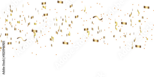 Abstract gold carnival zigzag ribbon confetti falling shiny golden blurred confetti . Festive frame