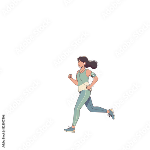 Woman Running On Bike Trail In Scenic Outdoor Area With Clean Lines And Minimalist Style