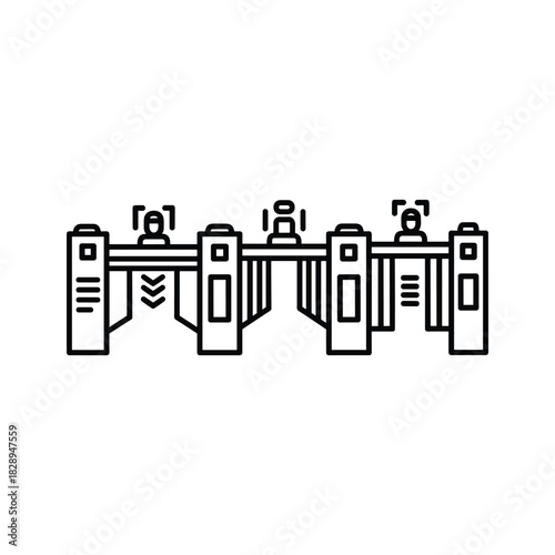 Line icon of security turnstile gate with person recognition system