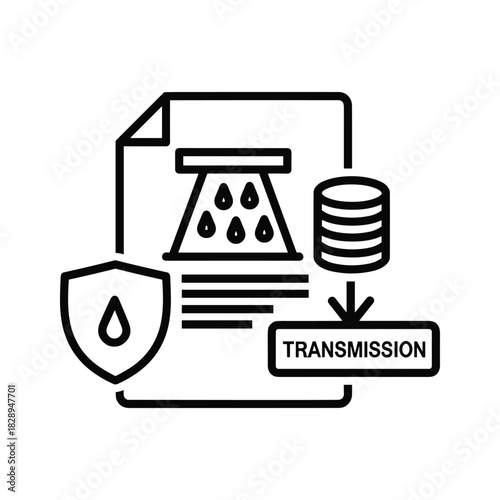 Data security and transmission process icon with shield and database