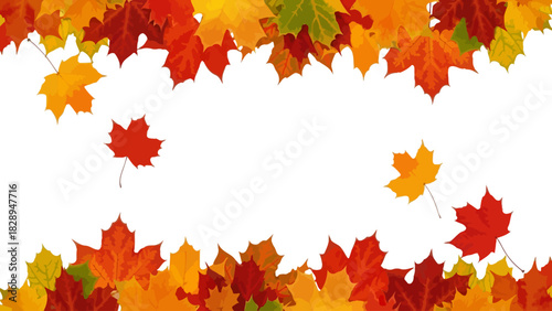 Colorful Autumn Maple Leaves Frame Border Background Design Template Vector Illustration. Seasonal Foliage Composition with Vibrant Fall Colors.
