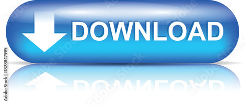 download button for internet website use. Blue Download icon on isolated white background with shadow.