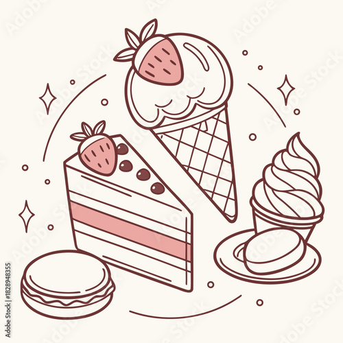 Cake with cherries vector illustration sweet dessert icon