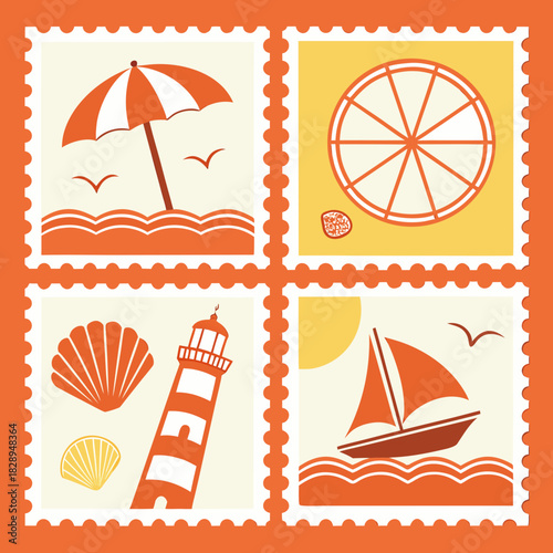 Nautical and Sea Travel Icon Set Illustration