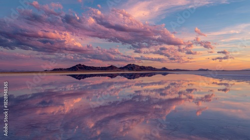 Ethereal Twilight Mirror - Pastel Clouds Perfectly Reflected Over a Serene, Flooded Landscape.