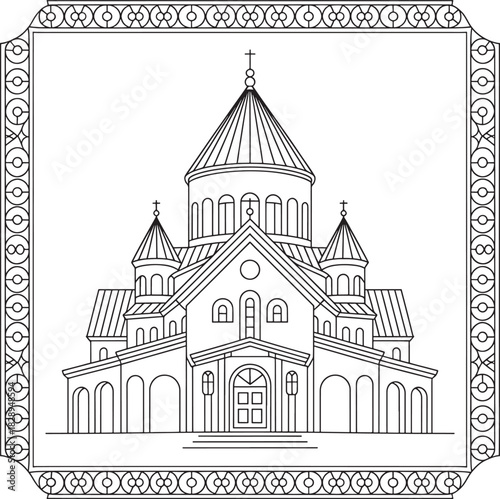 church outline Armenian traditional border design