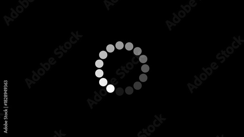 Abstract circular loading spinner animation with glowing white dots on a dark black background