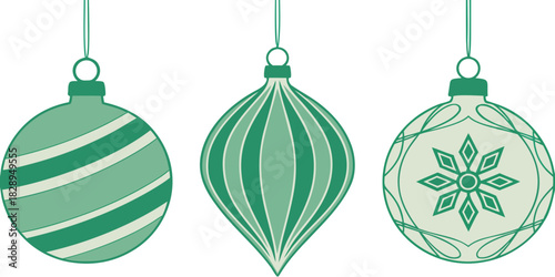 vintage green and white striped christmas ornaments hanging decoration set with snowflake pattern