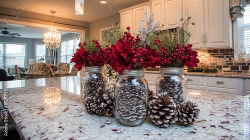 a festive winter centerpiece with pine cones, red berries