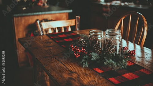 a festive winter centerpiece with pine cones, red berries