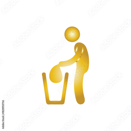 Golden Silhouette of a Person Discarding Waste into a Trash Can