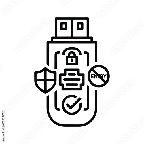 Secure usb drive data access and full protection outline icon