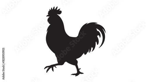 Black silhouette of a rooster vector illustration of farm animal isolated on white background