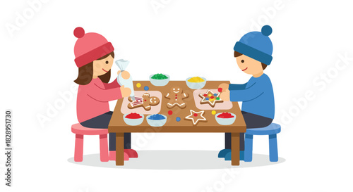 Kids Decorating Gingerbread Cookies for the Holidays A Festive Illustration of Sweet Treats and Fun