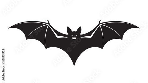 Black bat silhouette with spread wings vector illustration for Halloween design isolated on white background