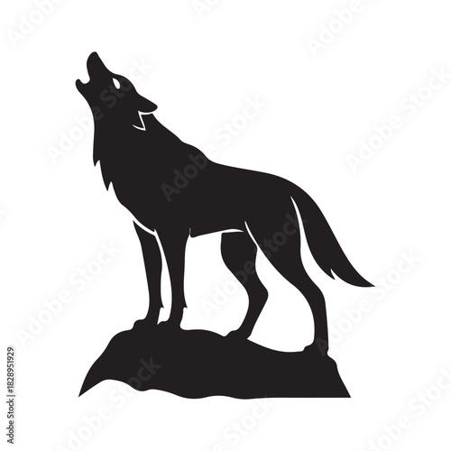 Minimal Wolf Silhouette on Rock – Bold Wildlife Vector.