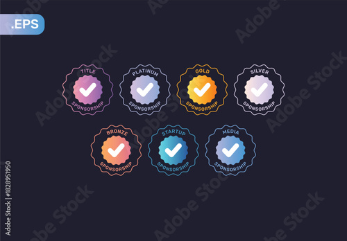 Neon Gradient Sponsorship Badges Set Vector – Gold Silver Bronze Platinum Startup Media Event Labels