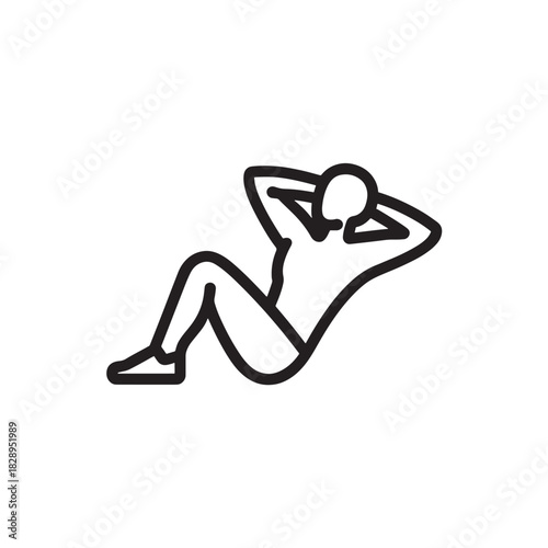 Minimalist sit-up exercise icon simple vector line drawing of a person doing crunches isolated on white background