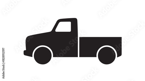 Black pickup truck vector icon simple flat design element isolated on white background