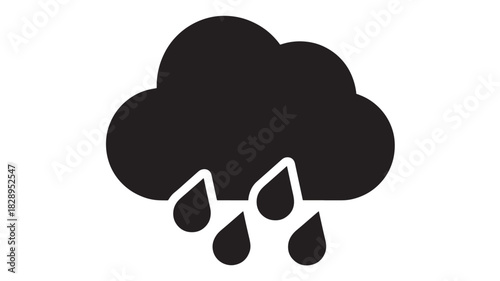 Rain cloud icon simple flat vector glyph isolated on white background for weather forecast and app design