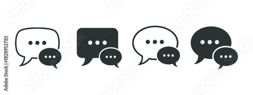 Chat speech bubble icons set with typing ellipsis dots, depicting conversation, message, and online communication concepts. Vector