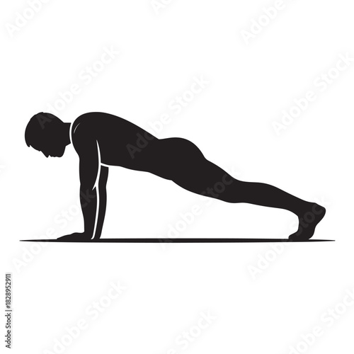 Silhouette of a man doing a plank exercise vector illustration for fitness and healthy lifestyle concepts isolated on white background