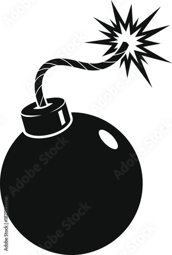 Cartoon bomb with lit fuse ready to explode black and white vector illustration for comic books games and graphic design elements