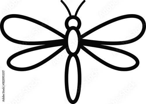 Simple dragonfly illustration in black and white perfect for logos icons and design elements with a clean and minimalist aesthetic appeal