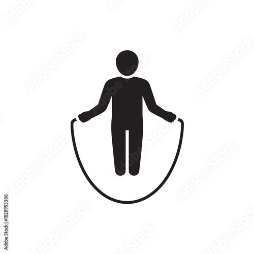 Person jumping rope icon simple black glyph vector illustration isolated on white background for fitness and exercise concepts