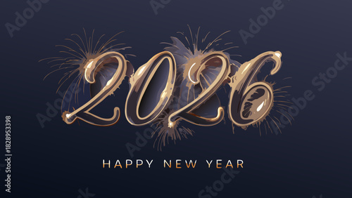 Golden new year 2026 celebration with fireworks and festive greetings