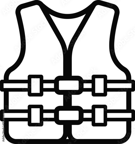 Simple line art illustration of a life vest safety gear for water activities boating swimming and emergency situations isolated on white background