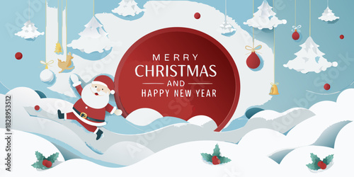 Festive papercraft scene featuring santa claus and a christmas message