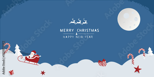 A festive christmas scene with santa reindeer and a bright full moon