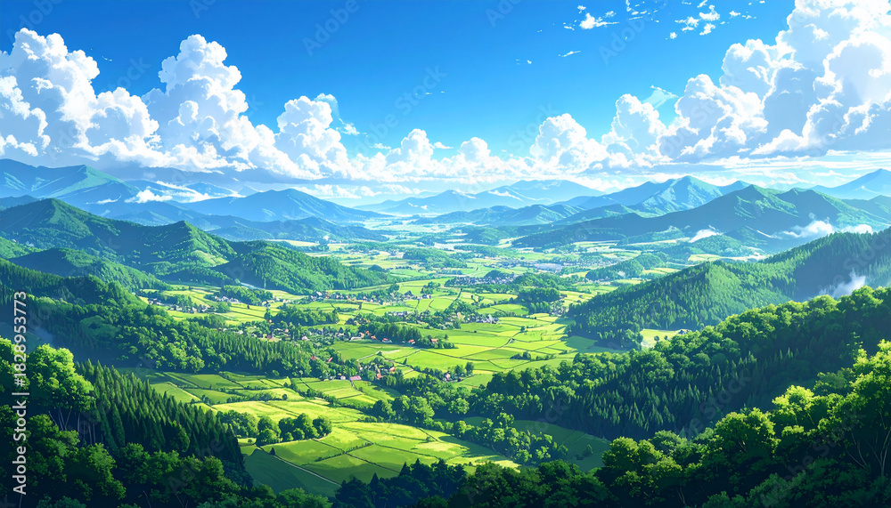 Obraz premium Lush Green Valley Landscape