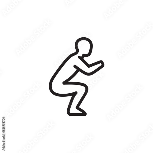 Squat exercise icon simple line vector illustration of a person squatting isolated on white background