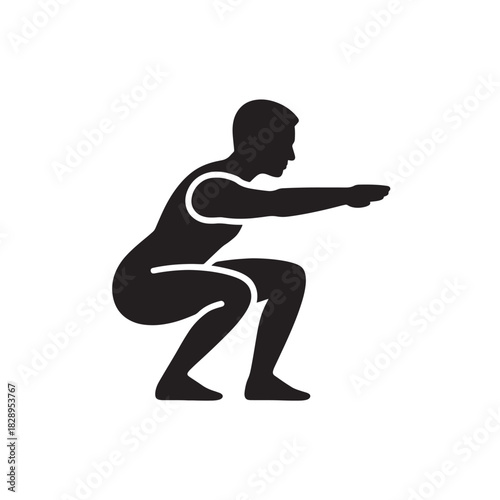 Silhouette of a man doing a squat exercise a simple vector illustration for fitness and workout concepts isolated on white