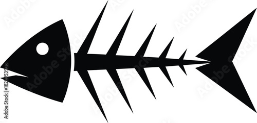 Simple black fish skeleton illustration on white background ideal for nautical themes seafood concepts and minimalist design projects or creative graphic elements