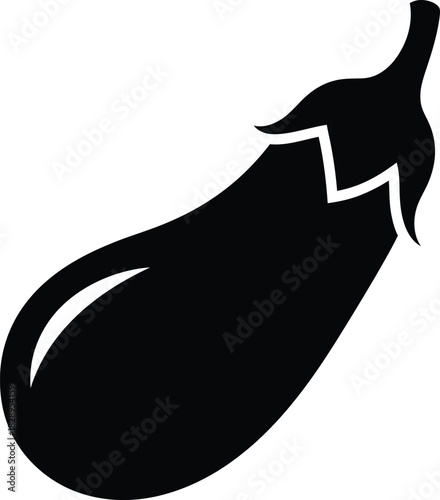 Simple black silhouette of an eggplant on a white background ideal for food illustrations and minimalist design projects requiring vegetable imagery