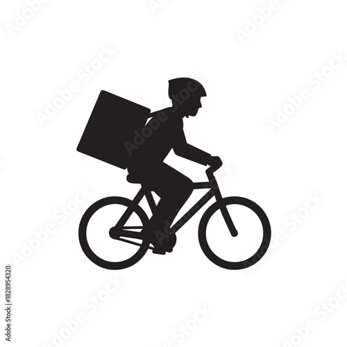 Delivery cyclist silhouette carrying a package on a bicycle vector illustration isolated on white background