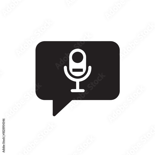 Microphone icon in speech bubble simple flat vector glyph for voice message and communication isolated on white background