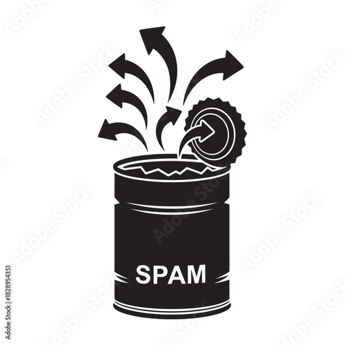 Spam can with arrows vector illustration of unwanted emails concept for junk mail and online scams