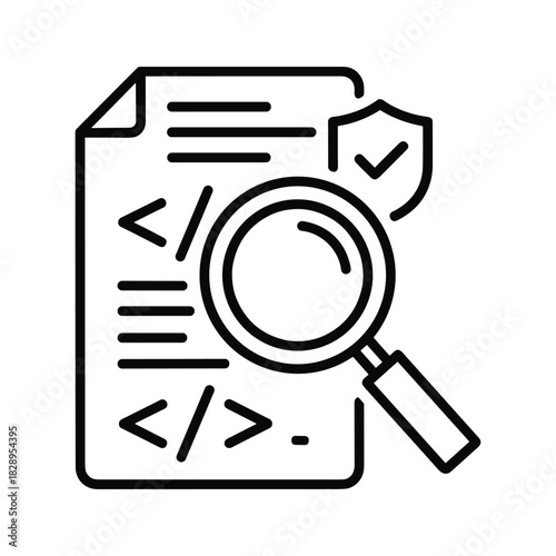Code review and security audit concept with magnifying glass icon