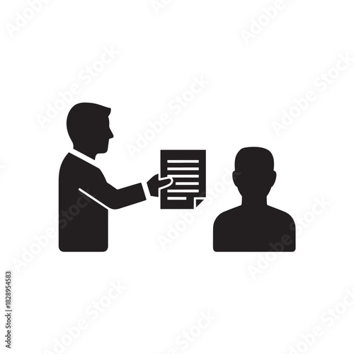 Man handing over a document to another person simple flat vector illustration for business and communication concepts isolated on white background