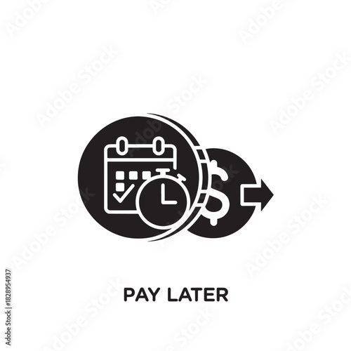 Pay later icon vector glyph illustration of calendar clock and dollar sign concept for deferred payment or financial planning