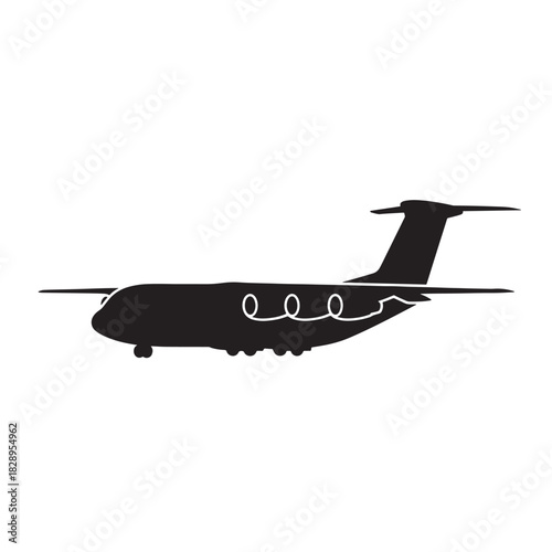 Black silhouette of a cargo plane vector illustration for transportation and logistics isolated on white background